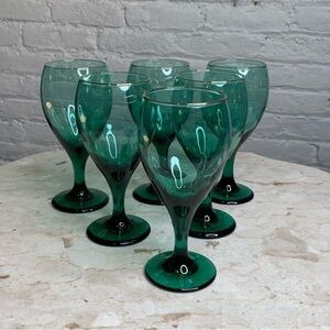 Libbey Teardrop Juniper Green Gold Rimmed Wine Glasses